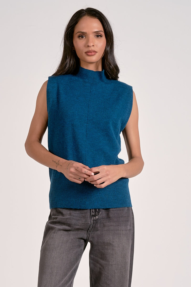 Eliza Sleeveless Mock Neck Sweater - Teal