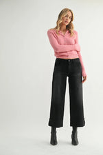 Just Black Denim Scissor Cut Cuffed Slim Wide Denim - Washed Black