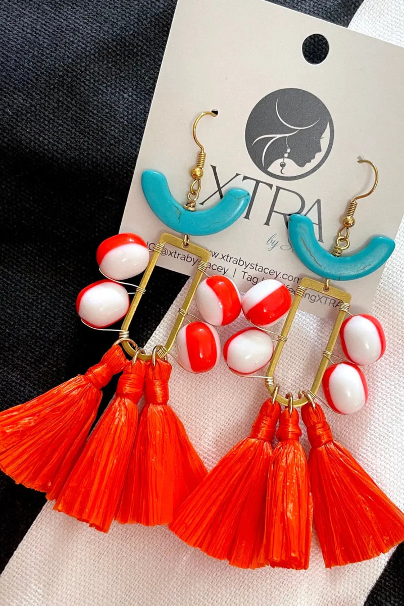 Colorful Orange Tassel Earrings