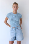 Maia Gingham Top - Sea Blue + White