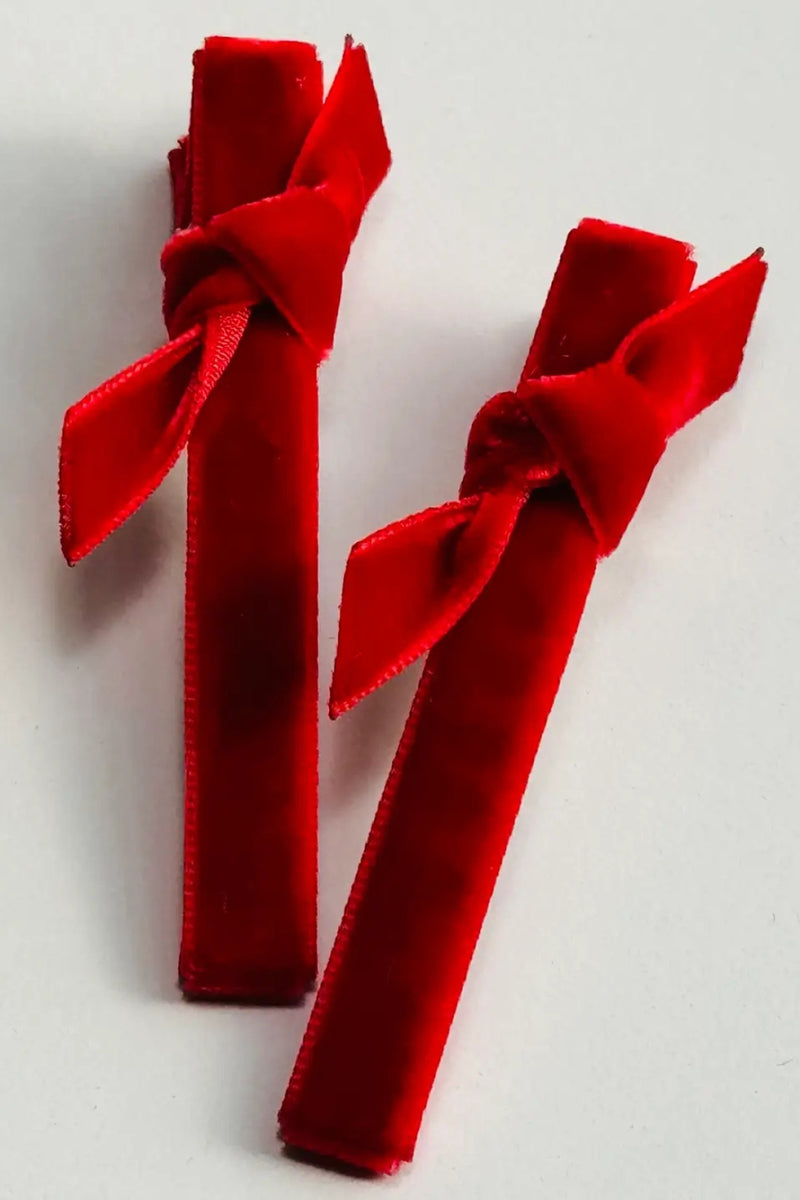 Velvet Bar Knot Hair Clips Ruby