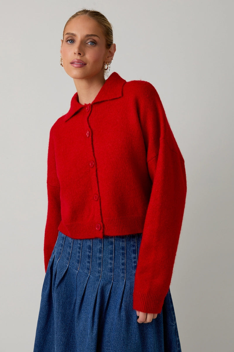 Jackie Collared Cardigan - Red