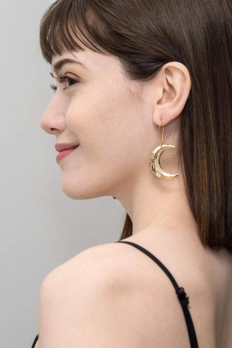Ravenstone The Little Golden Crescent Moon Earrings