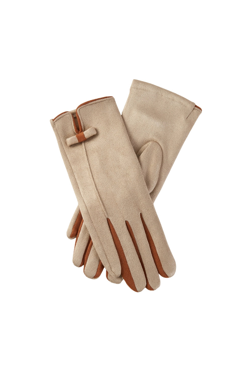 Two Tone Colors w/ Small Bow Gloves - Ivory