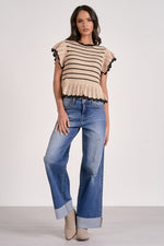 Aaliyah Ruffle Sweater - Natural + Black