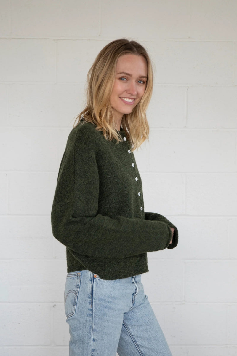 Piper Button Up Cardigan - Hunter Green