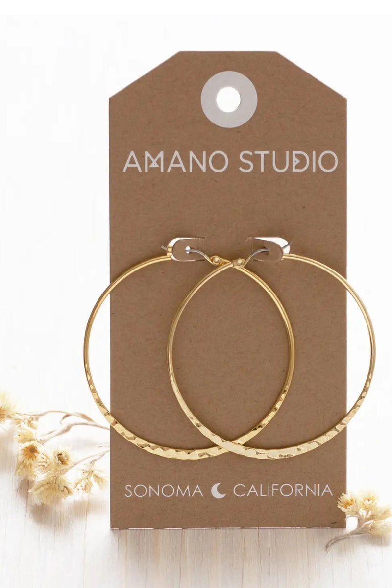 2" Hammered Hoop Earrings - Gold