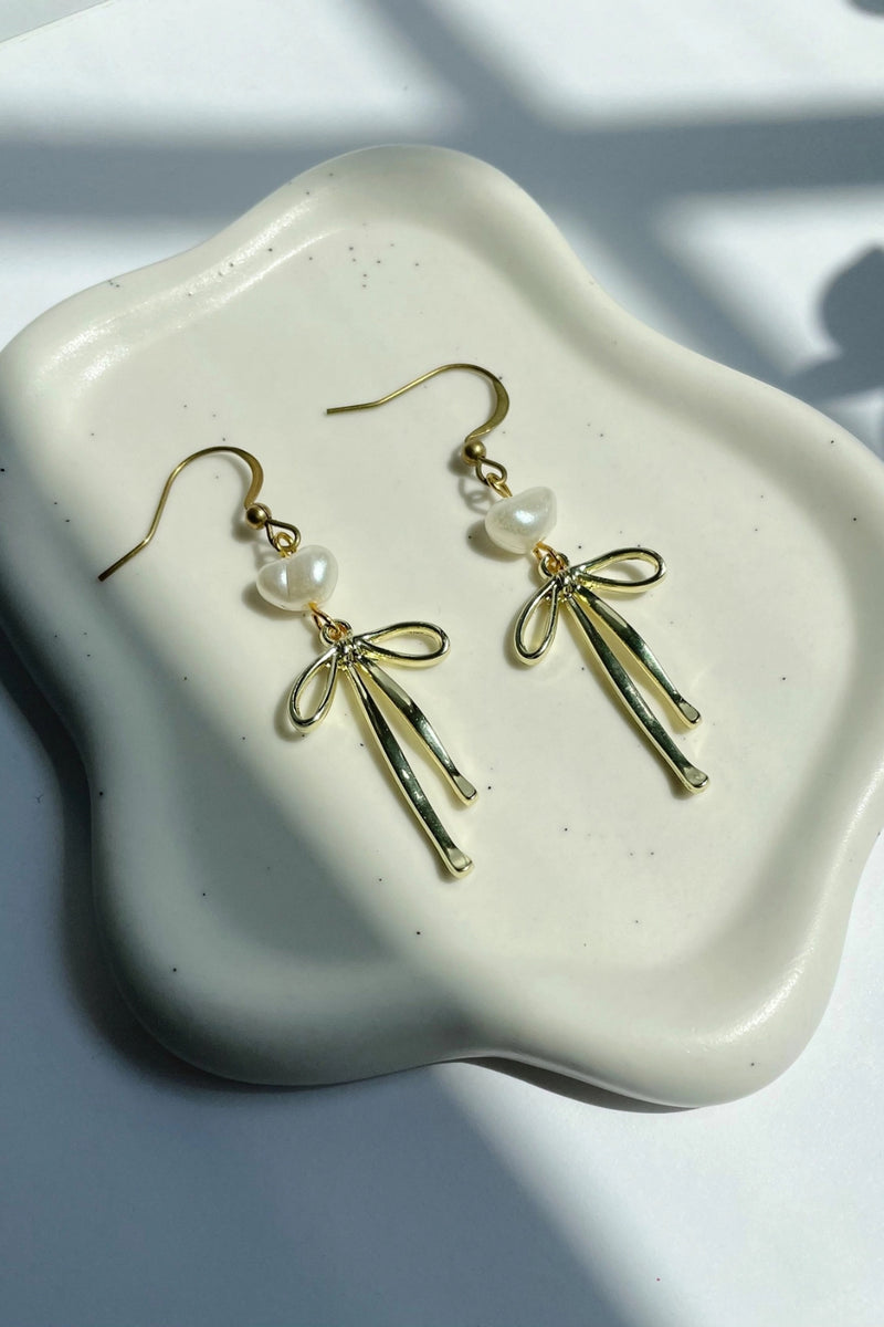 Bow Earrings with Pearl Beads