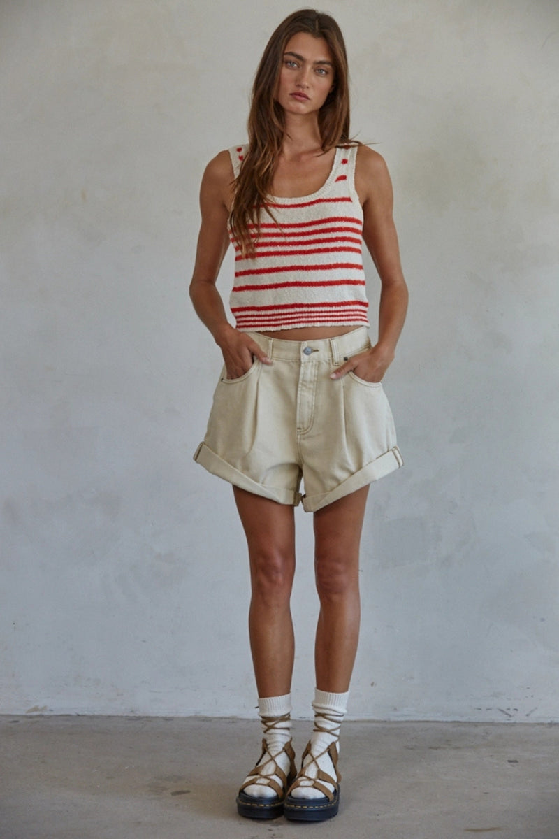 Wendy Knit Tank Top Natural + Red