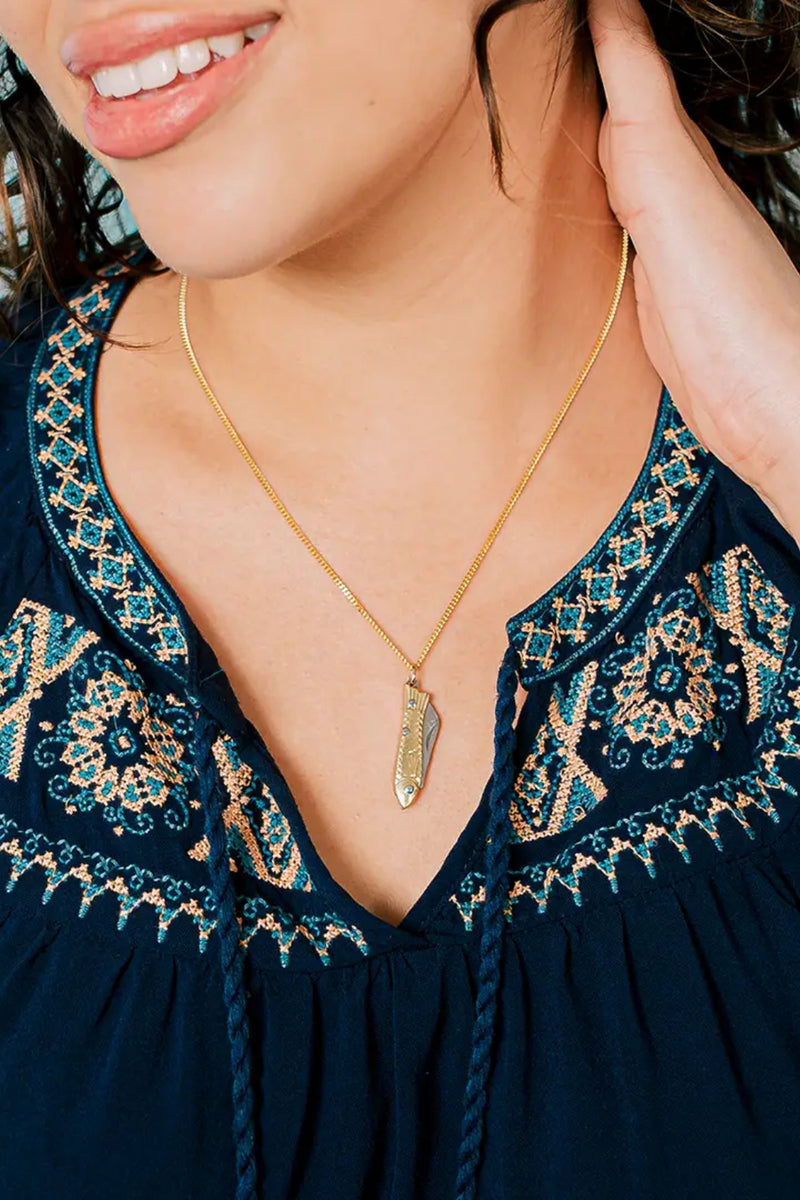 Small Gold Fish Knife Necklace - Gold