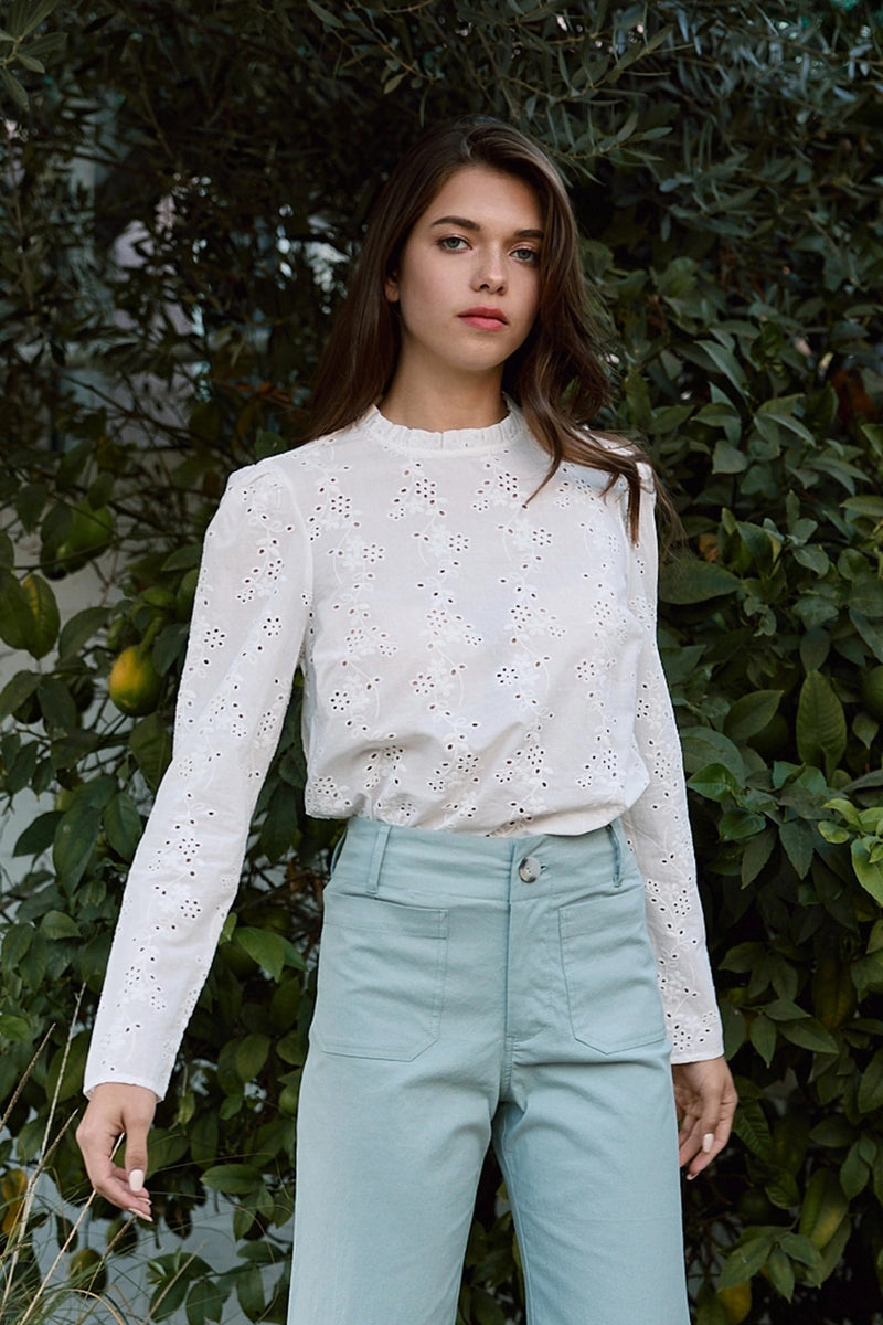 Sadie Floral Eyelet Top White