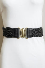 Oval Buckle Braided Elastic Belt Black