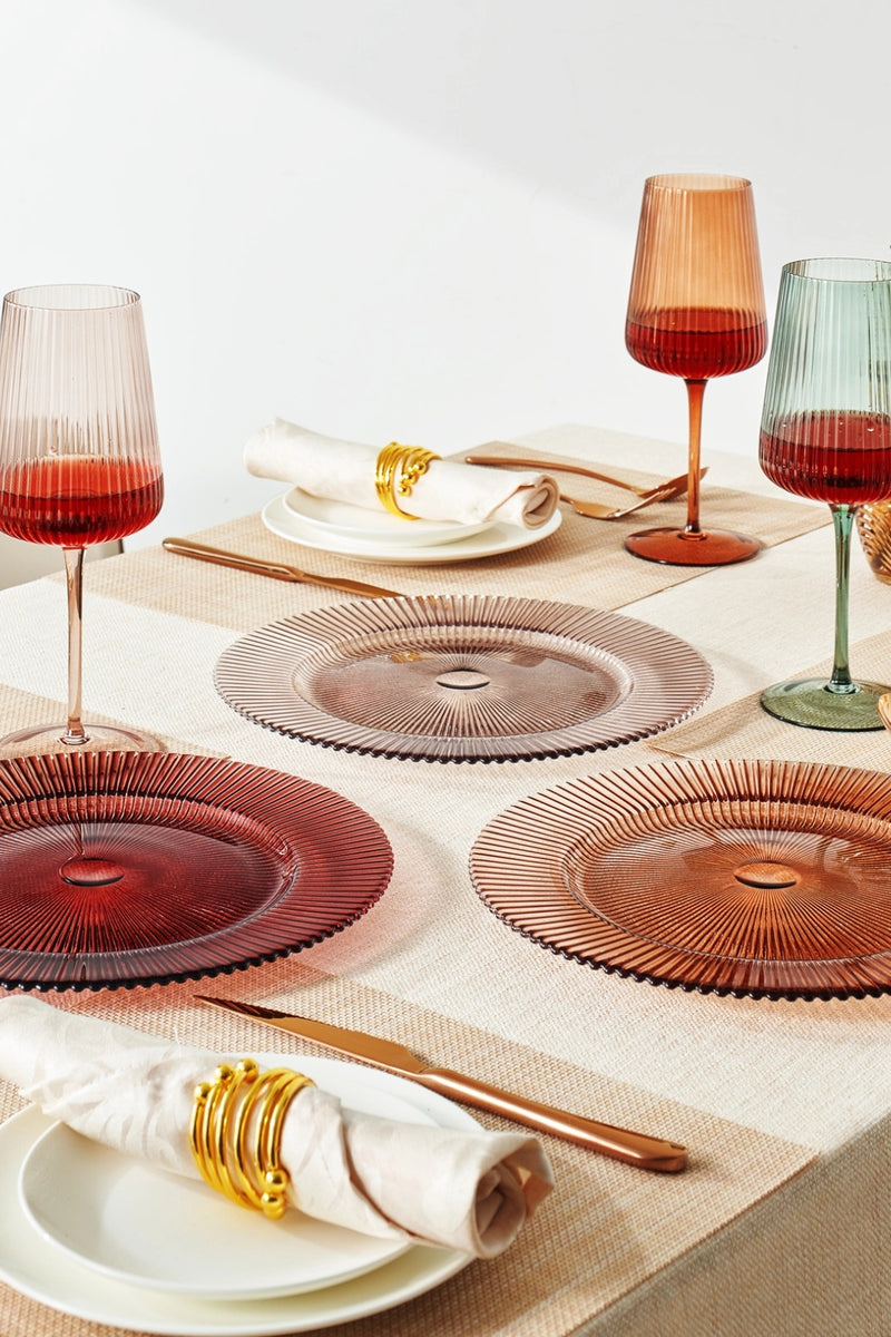 Muted Glass Ribbed Plate - Red