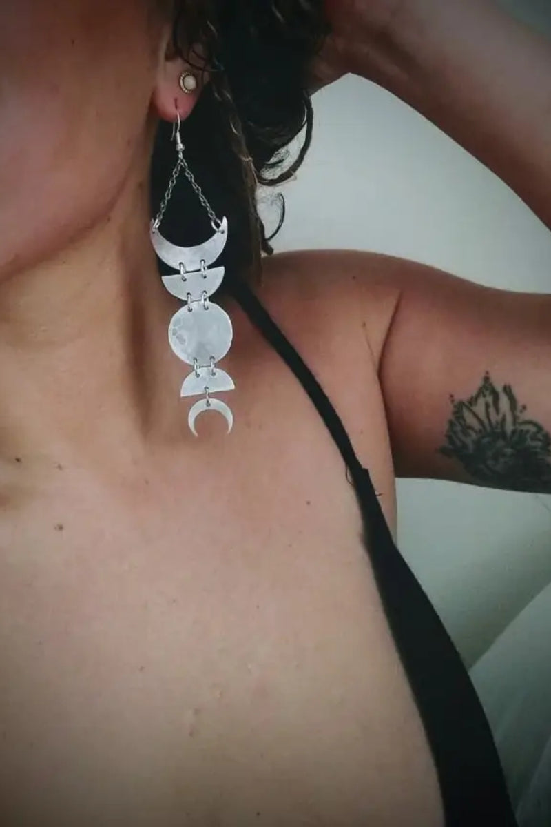 Large Full Moon Phase Earrings - Aluminum