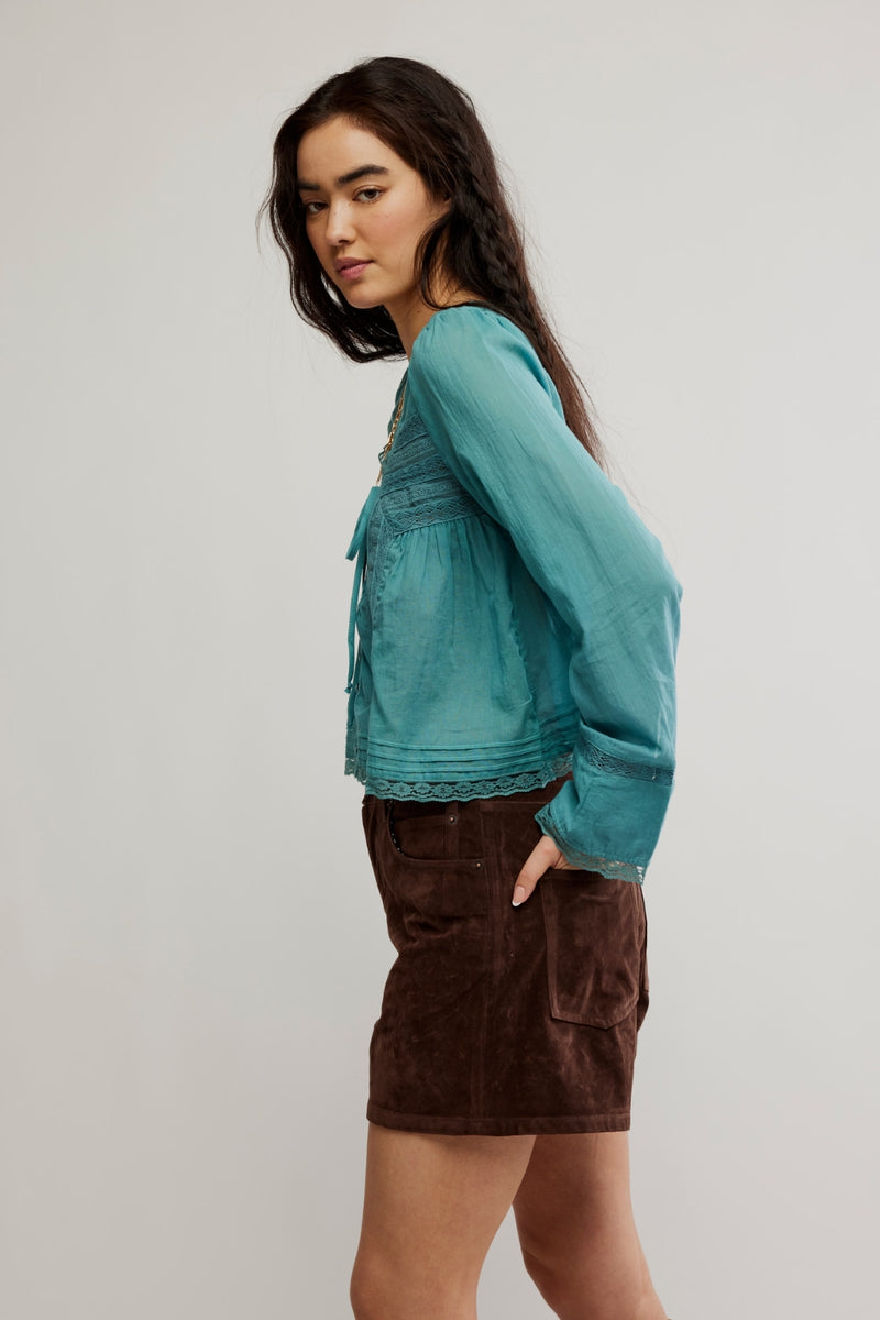 Free People Longsleeve Evermore Top - Mineral Blue
