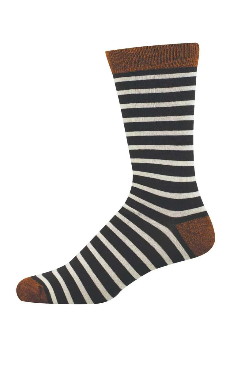 Socksmith Men's Bamboo Sailor Stripe Socks - Brown/Ivory