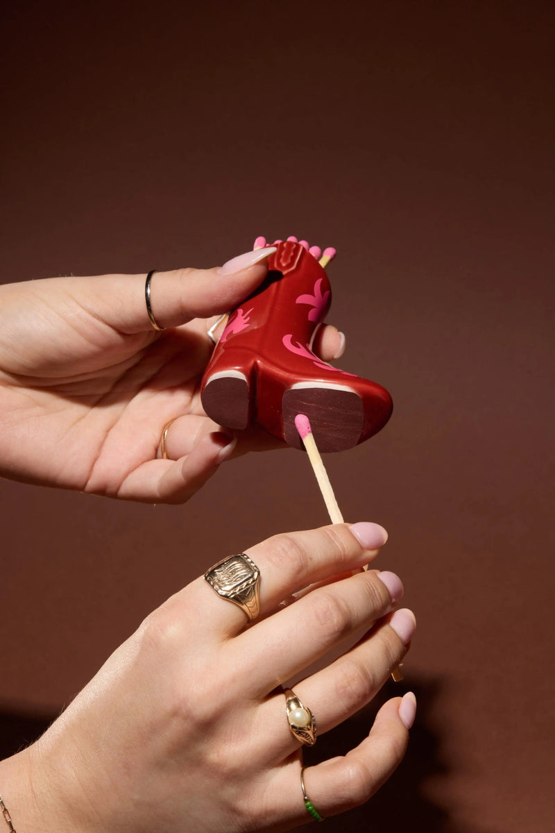 Paddywax Cowboy Boot Match Holder - Red + Pink Flame