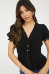 Aurora Lace Trim Blouse - Black