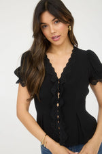 Aurora Lace Trim Blouse - Black