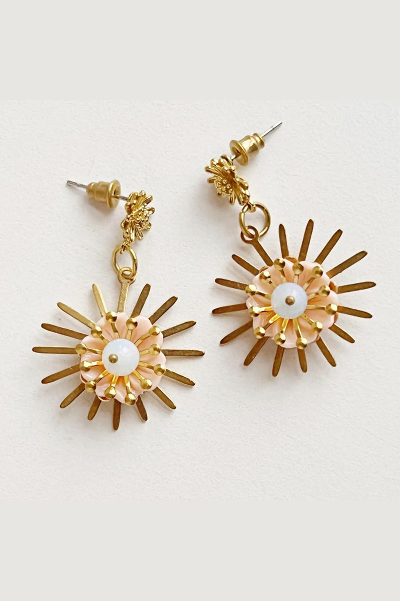 Bou Cou Say - Peach Vintage Flower Dangle & Drop Earrings