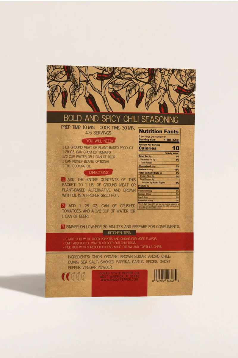 Ocean State Pepper Co Packet Seasoning - Bold and Spicy Chili Mix