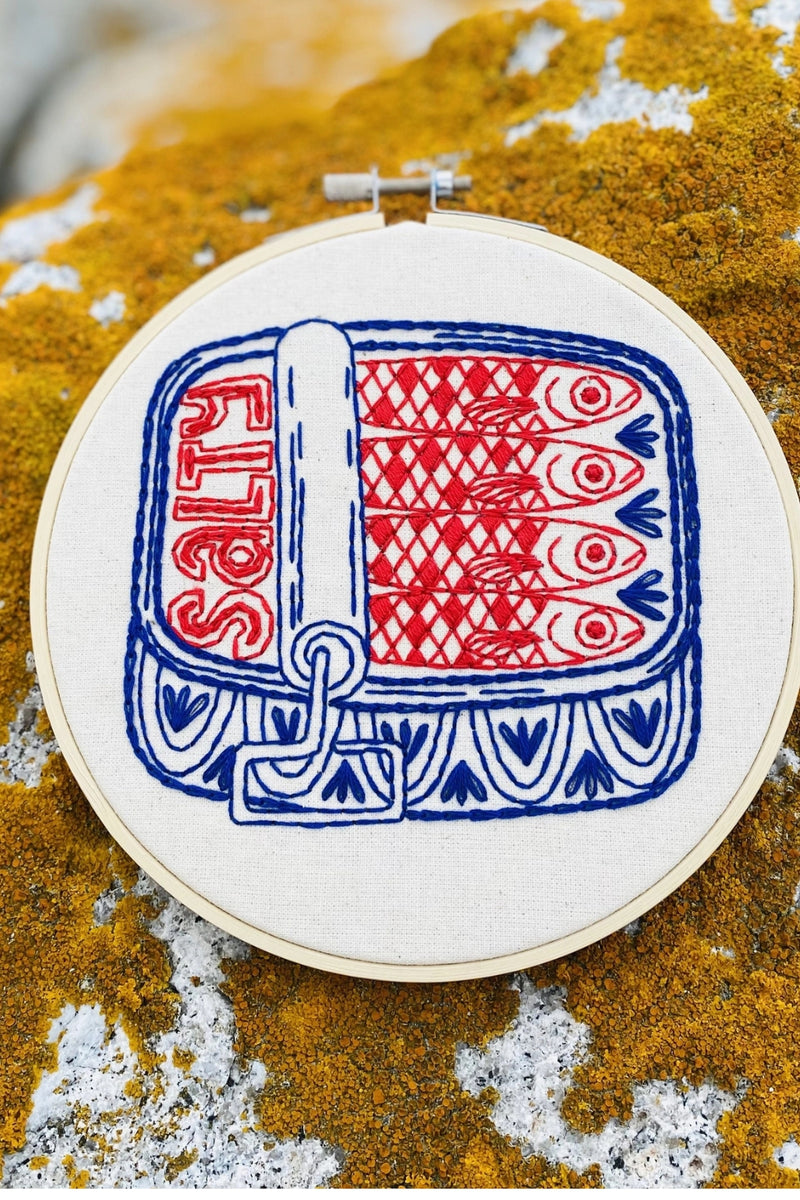Hook, Line, and Tinker Embroidery Kit - Sardines