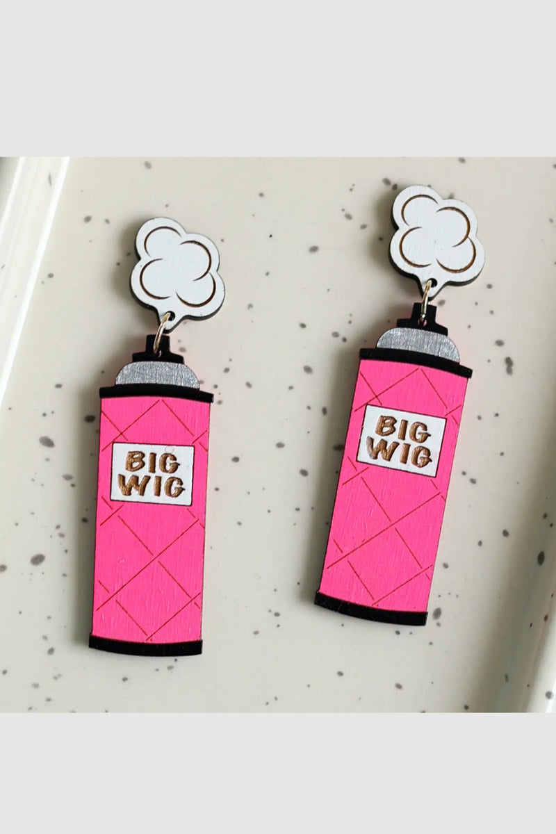 Big Wig Hair Spray Earrings - Neon Pink