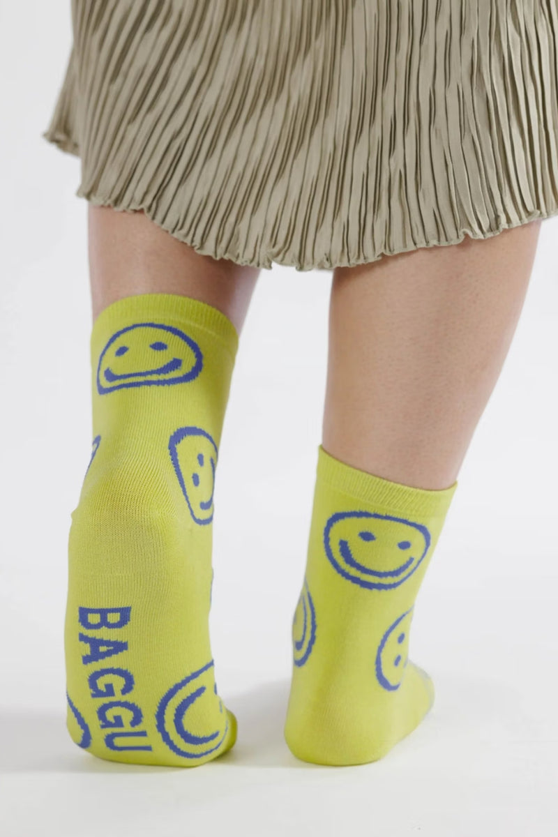 Baggu Crew Sock Citron Happy