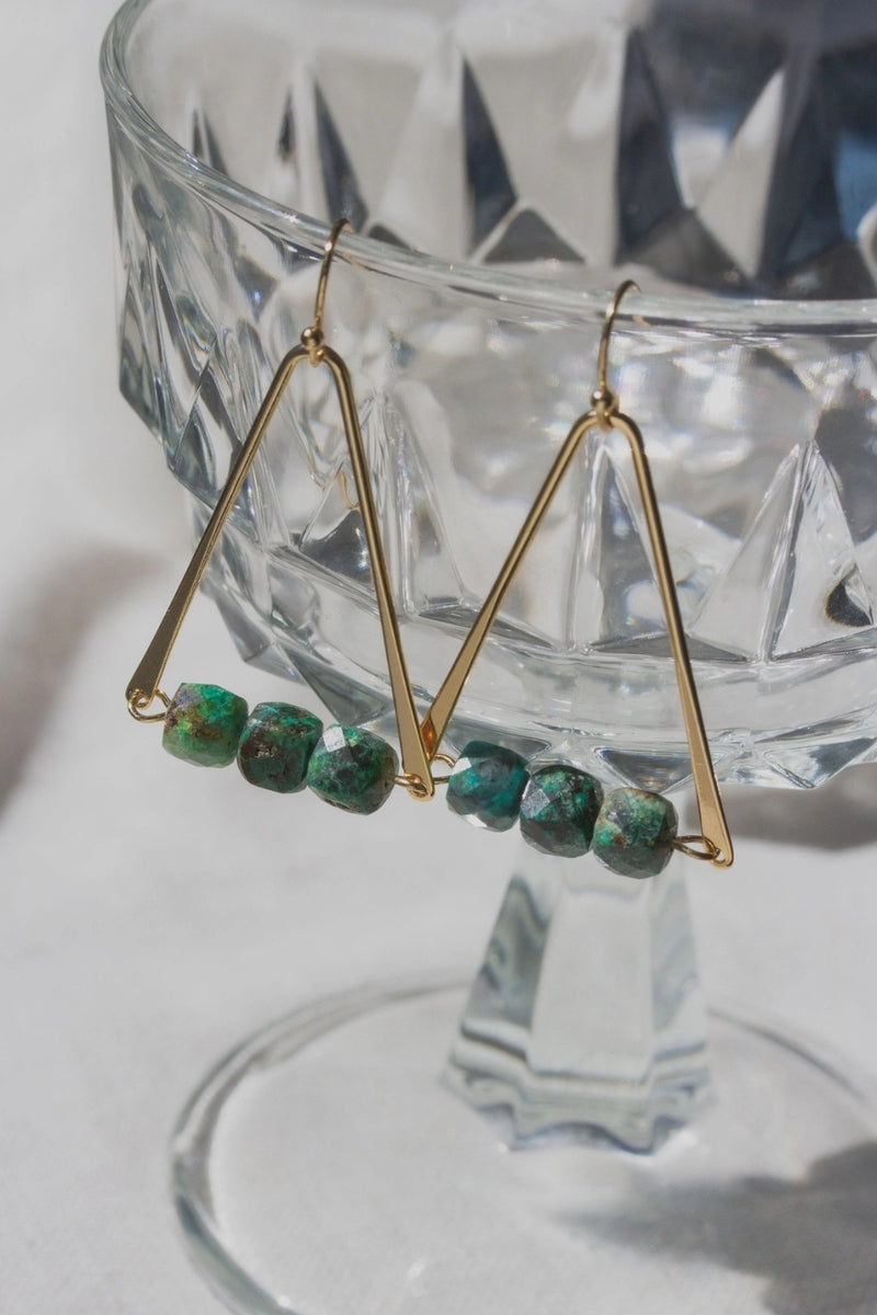 Luna Norte Triple Facet Drop Gemstone Earring - Chrysocolla
