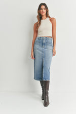 Just Black Denim Patch Pocket Washed Denim Skirt - Washed Blue