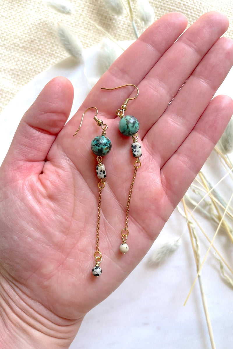 The Gwen Earring - Long Turquoise Chain Dangle Earrings