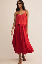 Z Supply Nicoline Crinkle Midi Skirt Cabana Red