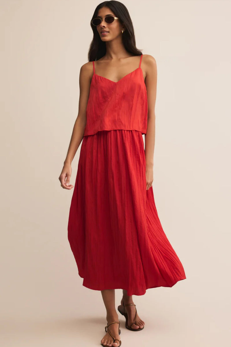Z Supply Nicoline Crinkle Midi Skirt Cabana Red