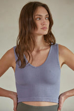 V Neck, Reversible Ribbed Bralette Storm Grey