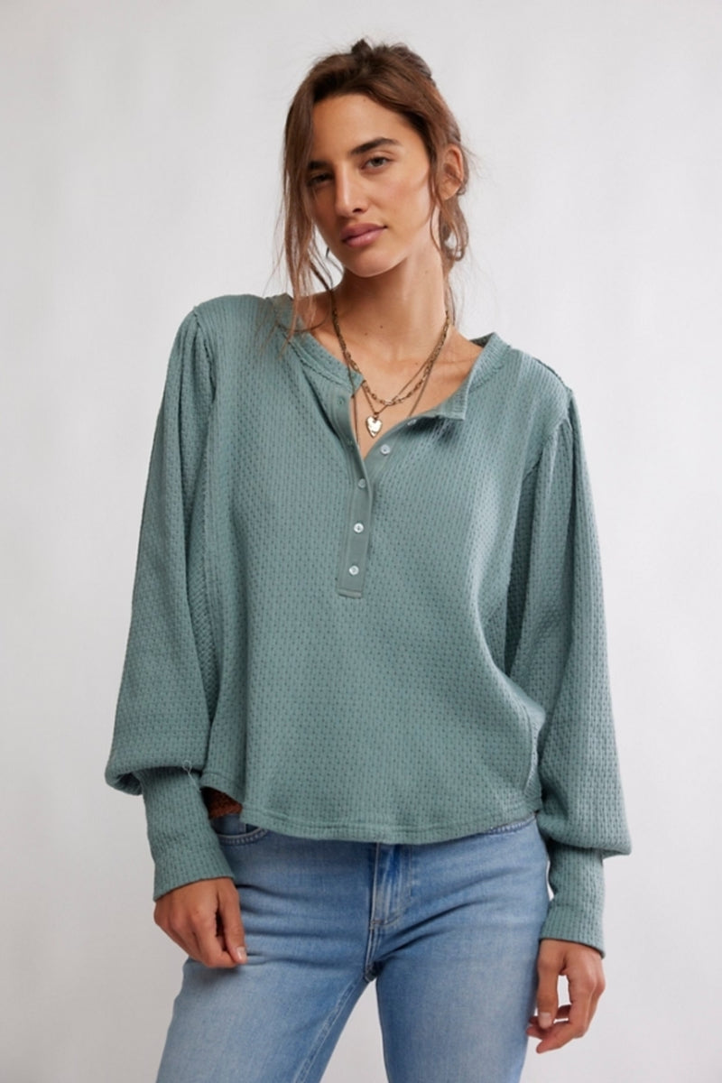 Free People Quinn Knit Top - Jade Ash