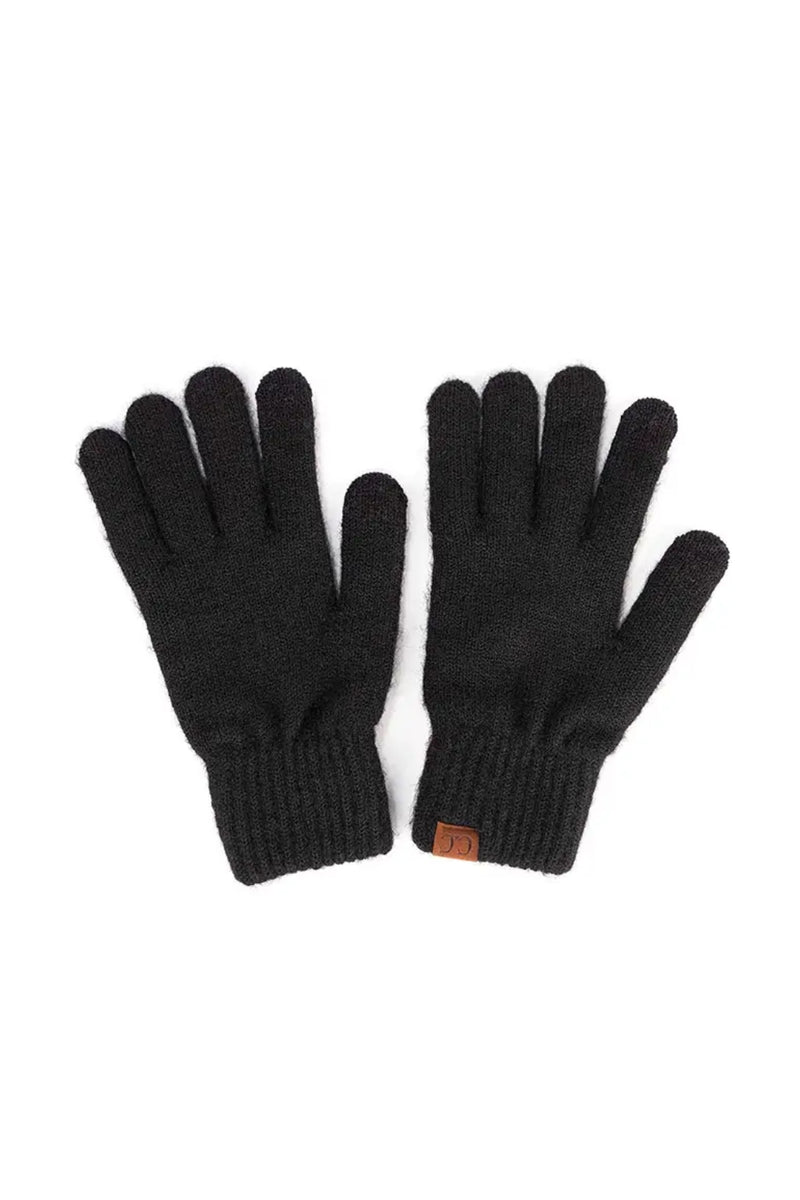 C.C Cable Heather Knit Gloves - Black