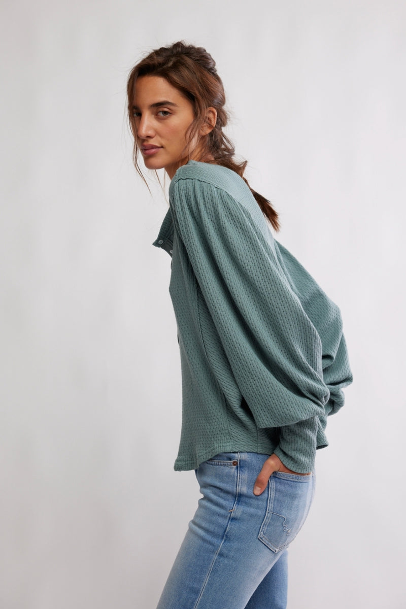 Free People Quinn Knit Top - Jade Ash