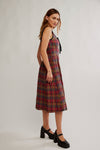 Free People Freya Plaid Midi Dress - Cherry Combo