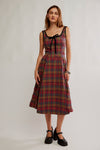 Free People Freya Plaid Midi Dress - Cherry Combo