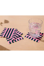 Vellum Coasters - Set of 4 Scalloped Stripe Pink + Green