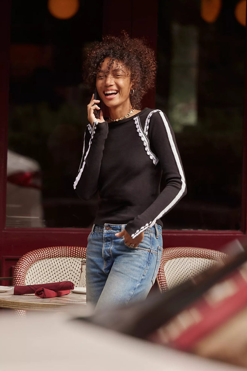 Free People Lost Love Long Sleeve - Black Combo