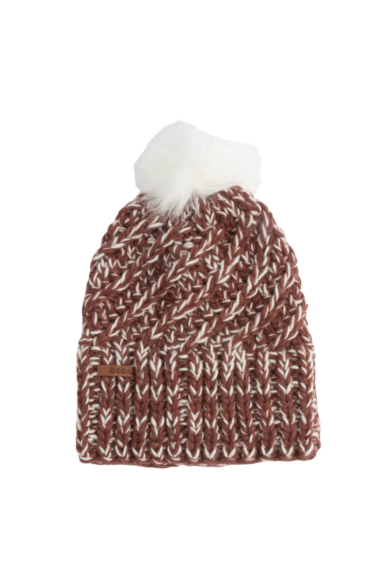 Coal Maizy Knit Pom Beanie - Burgundy Speckle