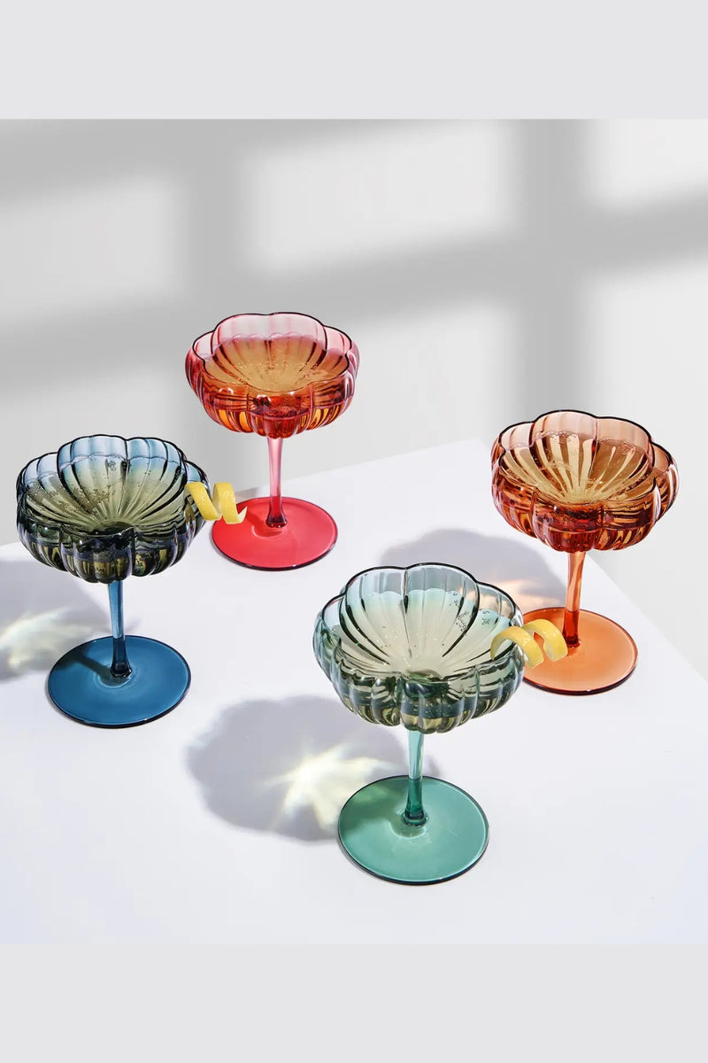 Flower Coupe Cocktail Glass - Muted Blue