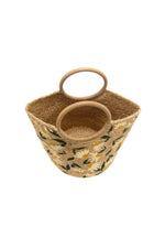 Multi Daisy Painted Alani Jute Circle Wood Handle Tote