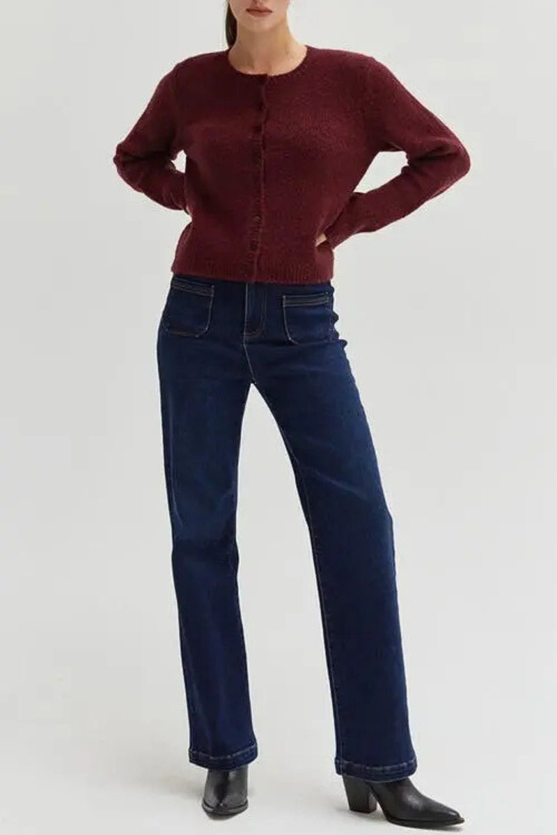 Eliza Button Down Cardigan - Cabernet