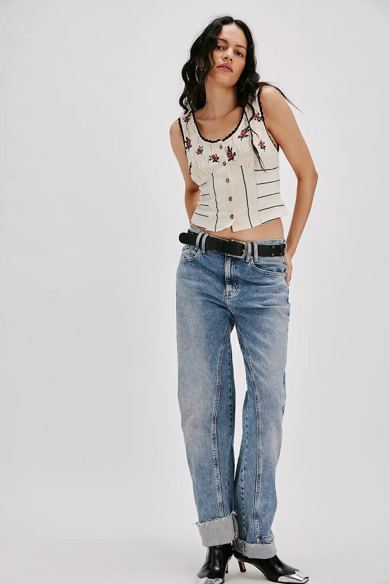 Free People Rose Bud Knit Top - Ivory Combo