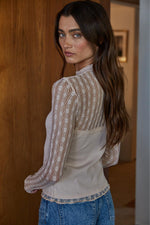 Evelyn Mock Neck Lace Top - Blush