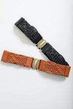 Oval Buckle Braided Elastic Belt Camel