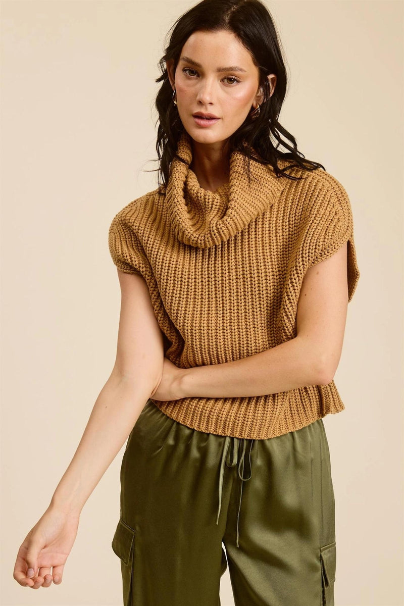 Brittany Cowl-Neck Ribbed Knit Sweater