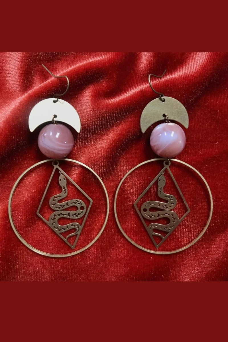 Odyssey & Oddities Snake Arc + Diamond Lucite Bead + Circle Earrings